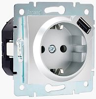 Розетка с заземлением +1хUSB без рамки Lezard Karina 1-м. матовое серебро картинка